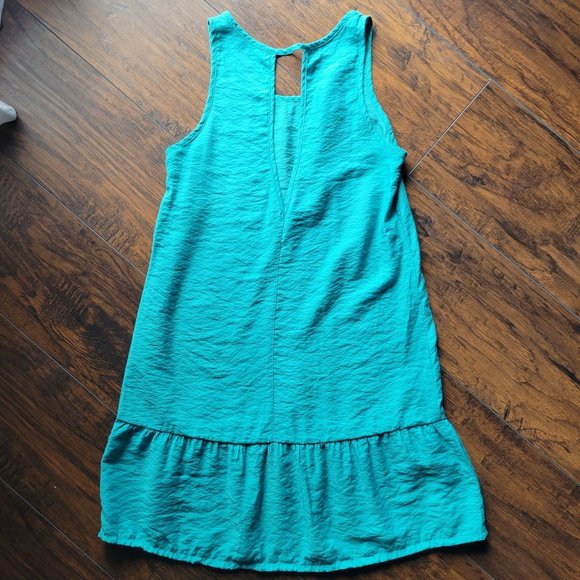 Mange Basics Womans Turquoise Scoop Neckline sleeveless Ruffle Dress Size 2 - Picture 4 of 4